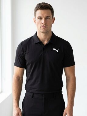 Puma Men’s Black Polo Shirt – Size Small | lCotton Athletic Top | l Streetwear